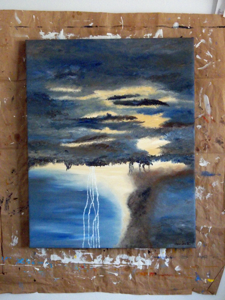 oil painting of lightning storm