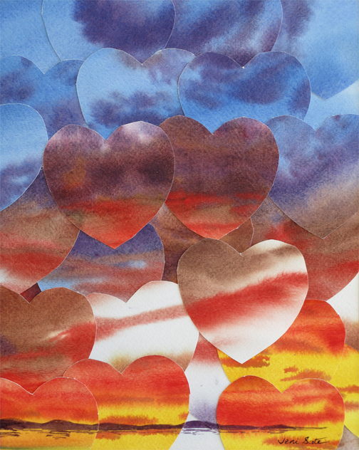 Refractured watercolor dawn painting